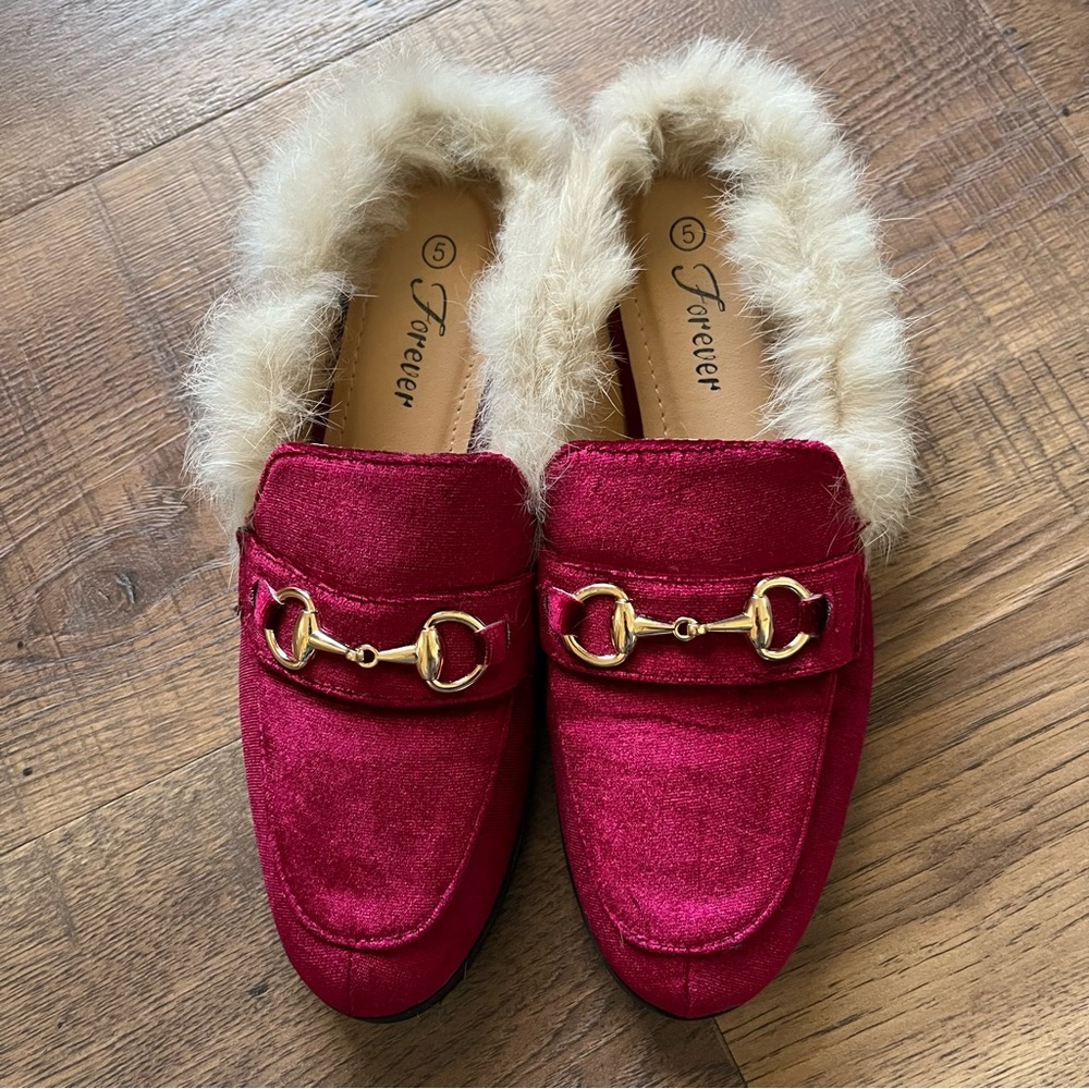 Forever Red Loafers with Fur and Gold Detail